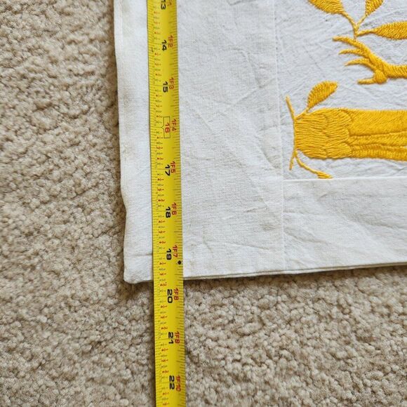 Otomi 20" Pillow Cover Only Oversized Square Hand Embroidered Yellow Birds NEW - Picture 9 of 11